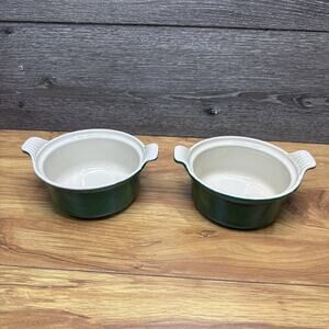 Vtg Le Creuset Cast Iron Green 5.5” Round 1/2 QT Mini Cocotte #14 ~set Of 2